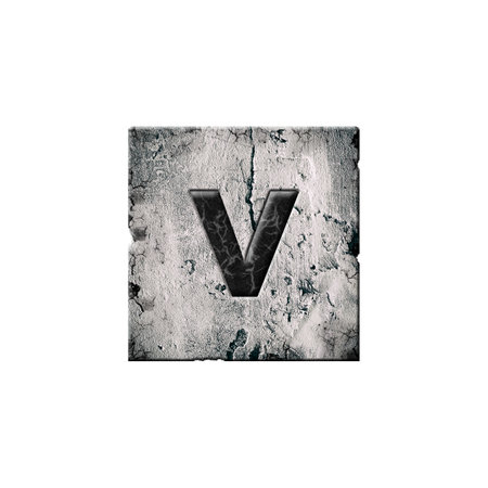 Letter v. Alphabet on stone blocks. Lowercase. Isolated on white background. Education. Designの写真素材