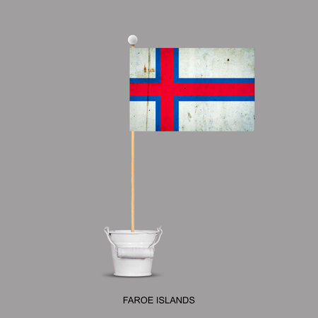 Grunge Flag of the Faroe Island on a stick, in a small bucket. Isolated on a gray background. Signs and symbols. Flags.Designの写真素材