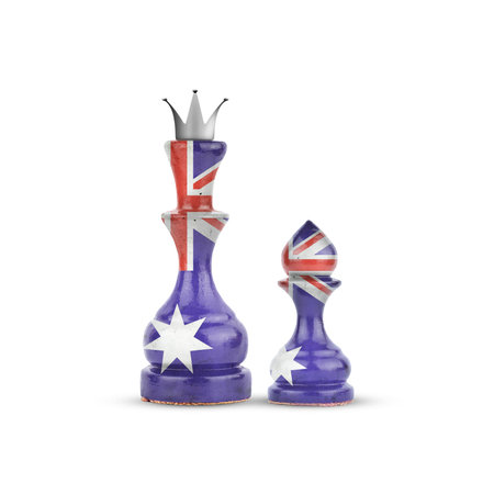 Chess Queen and pawn in the colors of the Australia Flag. Isolated on white background. Sport. Politics. Designの写真素材