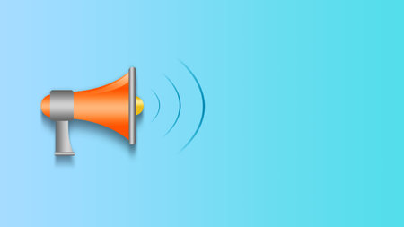 Megaphone on a blue background. Promotion and advertising. Baner. Copy space. Place for text. Attracting attention. Business. Lifestyle. Background.の写真素材