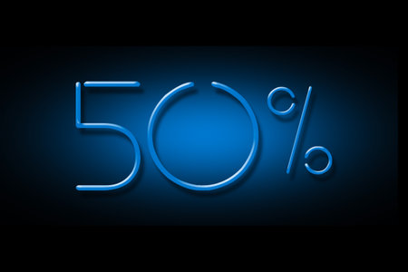 50 percent. Neon sign isolated on a black background. Trade. Business. Discounts. Seasonal discounts. Design element Backgroundの写真素材