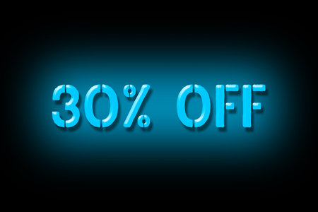 30 percent off. Neon sign isolated on a black background. Trade. Business. Discounts. Seasonal discounts. Design element Backgroundの写真素材