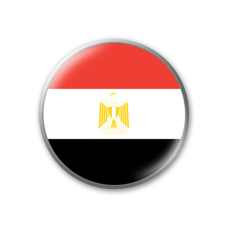 Egypt flag. Round badge in the colors of the Egypt flag. Isolated on white background. Design element. 3D illustration. Signs and symbols.の写真素材