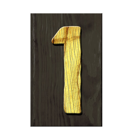 Digit 1. Alphabet made of letters, made of wood, on a dark wooden plank. Isolated on white background. Education. Design element.の写真素材