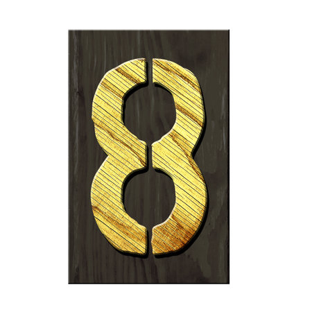 Digit 8. Alphabet made of letters, made of wood, on a dark wooden plank. Isolated on white background. Education. Designの写真素材