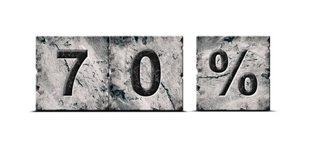 70 percent. Words on stone blocks. Isolated on white background. Design element.Trade. Business.の写真素材
