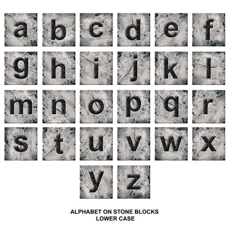 Alphabet on stone blocks.Lower case. Isolated on white background. Education Designの写真素材