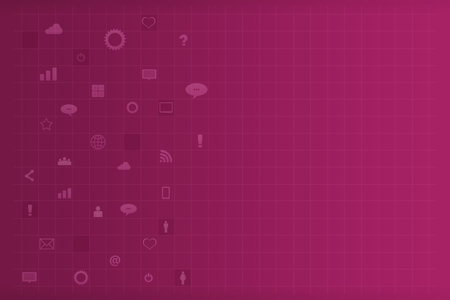 Pink background with different social icons. Gradient. Grid. copy space. Background.の写真素材