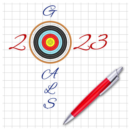 2023.Goals. Target and pen on a white background. The concept of new goals in the New Year. Business. Holidays. Background.の写真素材