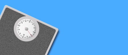 Scales on a blue background. Weight loss concept. 3D Illustration. Copy space. Sport. Lifestyle.の写真素材