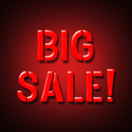 Big Sale. Red neon word isolated on black background. Business. Background.の写真素材