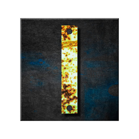 Letter l. Lower case. Alphabet from letters, from rusty iron, on a wooden plank. Isolated on white background. Education. Design element.の写真素材
