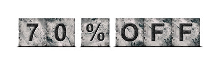 70 percent off. Words on stone blocks. Isolated on white background. Design element.Trade. Business. Background.の写真素材