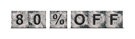 80 percent off. Words on stone blocks. Isolated on white background. Design element.Trade. Business. Background.の写真素材