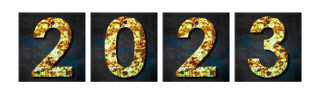 2023. Rusty iron numbers. Isolated on white background. New Year. Holidays.