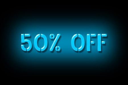 50 percent off. Neon sign isolated on a black background. Trade. Business. Discounts. Seasonal discounts. Design element Backgroundの写真素材
