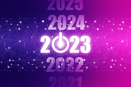 2022.2023.2024.Numbers and start button on dark pink purple gradient digital background. Copy space....