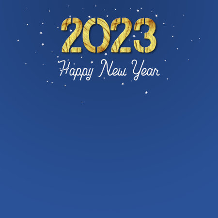 2023. Wooden numbers, on a dark blue background. Happy New Year. Greeting card. Copy space. Holidays. Background.の写真素材
