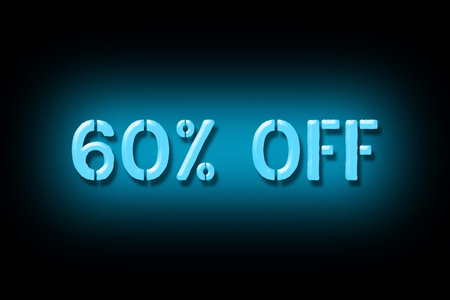 60percent off. Neon sign isolated on a black background. Trade. Business. Discounts. Seasonal...
