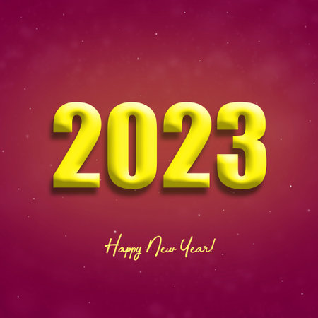 2023, bright yellow numbers, on a red background. Christmas background.Festive background.の写真素材