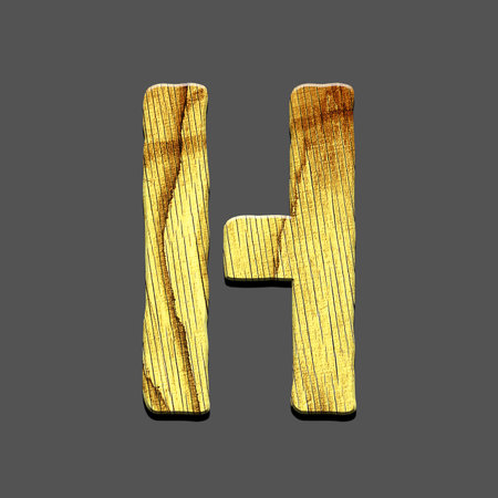 Letter H. Alphabet made of letters, made of wood. Isolated on grey background. Education. Designの写真素材