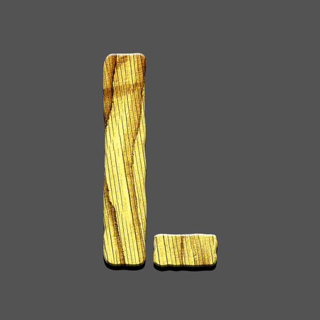 Letter L. Alphabet made of letters, made of wood. Isolated on grey background. Education. Designの写真素材