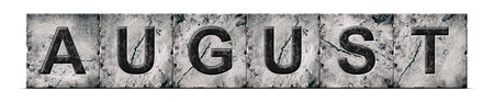 August, word on an alphabet on stone blocks, isolated on white background. Month of the year concept.の写真素材