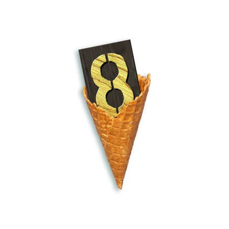 Number 8 in an ice cream cone. Isolated on a white background. Concept 8 March. International Women's Day. Design element. Festive background.の写真素材