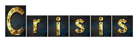 Crisis. Words made from rusty iron letters. Isolated on white background. Business. Design element.の写真素材