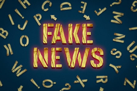 Fake News.Word from wooden letters. On a dark background.Concept false information.の写真素材