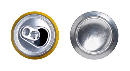 Aluminum can isolated on a white background. Top and bottom view. Beverages. Package. Storage.の写真素材