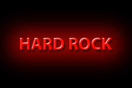 Hard Rock. Neon sign. Isolated on a black background. Direction in music. Musical style. Design element.の写真素材