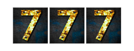 777. Digits made from rusty iron letters.Isolated on white background. Gambling, poker, Casino. Background.Designの写真素材