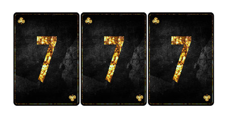 777. Digits in the alphabet on vintage playing cards.Isolated on white background. Gambling, poker, Casino. Background.Designの写真素材