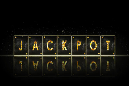 Jackpot, word, from alphabet on vintage playing cards. on a black background.Reflection. Glow. Casino. Gamblingの写真素材