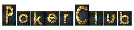 Poker Club. Words made from rusty iron letters.Isolated on white background. Gambling, poker, Casino. Background.Designの写真素材
