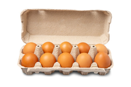 Tray of eggs isolated on a white background. Food. Object.の写真素材