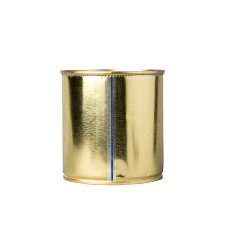 Yellow empty tin can isolated on a white background.の写真素材