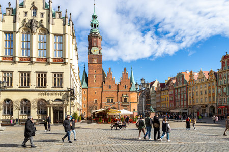 Wroclaw. Poland. 25 March 2023.Central square. Beautiful, old architecture of the old town of Wroclaw. Poland. Europe.のeditorial素材