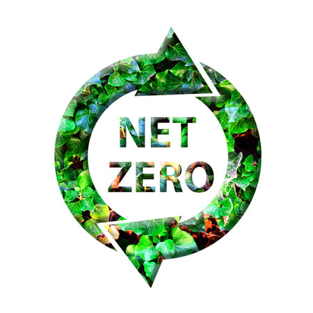 Net zero, green icon made from green leaves. Isolated on a white background. Zero emissions concept....