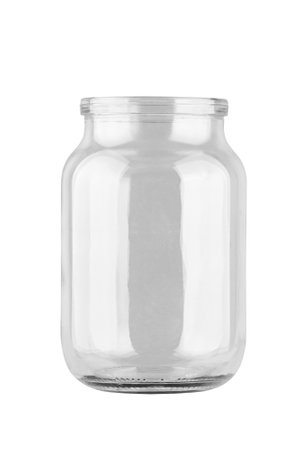 Empty glass jar isolated on a white background. Containers for kitchen.の写真素材