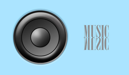 Audio speaker on a blue background. Copy space. Device for playing music. Musical background.の写真素材