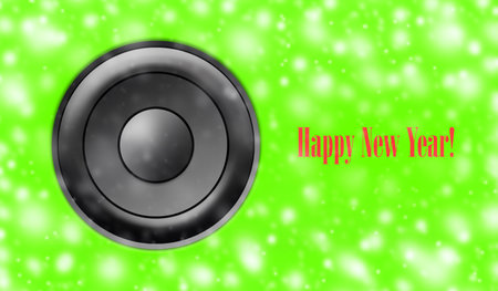New Year concept. Audio speaker on a bright green background. Copy space. Device for playing music. Musical background. Ney Year background.の写真素材