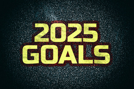 2025, Goals. Motivational sticker on the asphalt road. Goals and plans for the next year. Lifestyle....