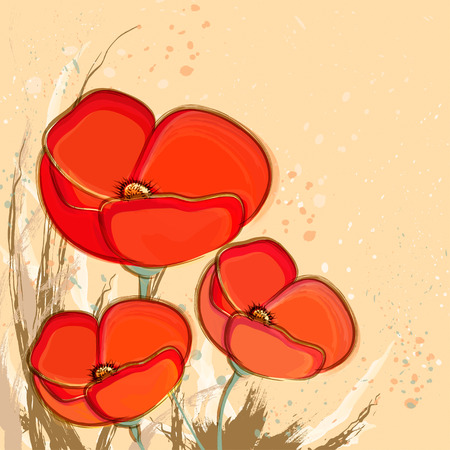 Decorative poppy flowers on light yellow background. Vintage vector illustration EPS 10のイラスト素材