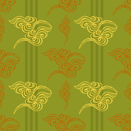 Hand drawn wave tracery green background, seamless pattern. Vector illustrationのイラスト素材