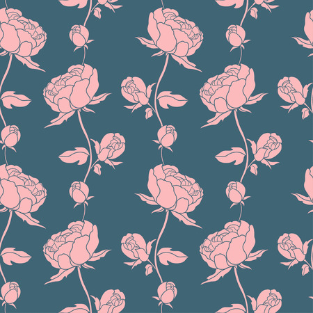 Seamless Floral Pattern With Peonies on Blue Backgroundのイラスト素材