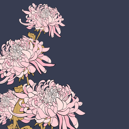 Bouquet of chrysanthemum on grey background. Floral element for design, place for text. Can by use for wedding invitations and greeting cards.のイラスト素材