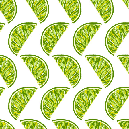Seamless pattern from slice of ripe delicious limes on white background. Can be used for wallpaper, decoration for bags and clothes. Hand drawn contour lines and strokes.のイラスト素材