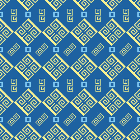 Graphical seamless pattern on blue background. Geometric texture for printing on fabric, cloth, wrapping paper and background for websites.のイラスト素材